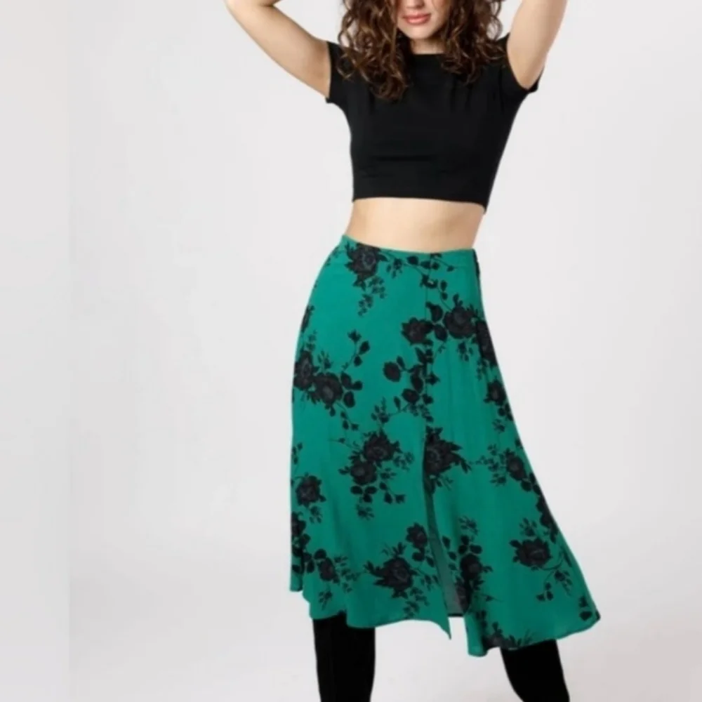 Band of the Free Etta Emerald Black Floral Midi Skirt Women's Size XS NWT